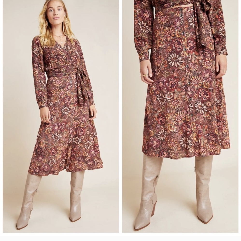 Kachel x anthropologie floral long sleeve top maxi skirt matching set L 12